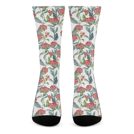 Watercolor Bouvardia Print Crew Socks
