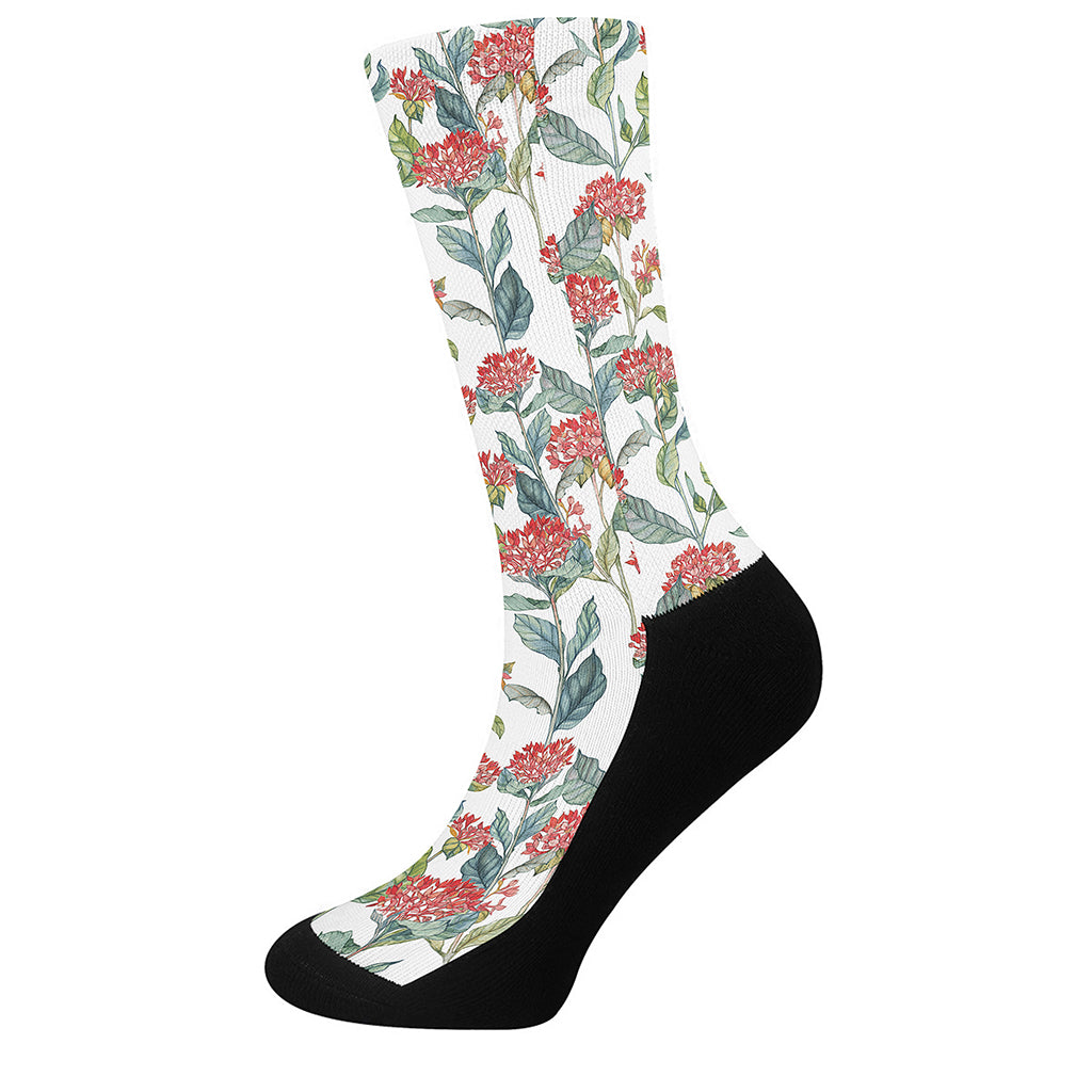 Watercolor Bouvardia Print Crew Socks