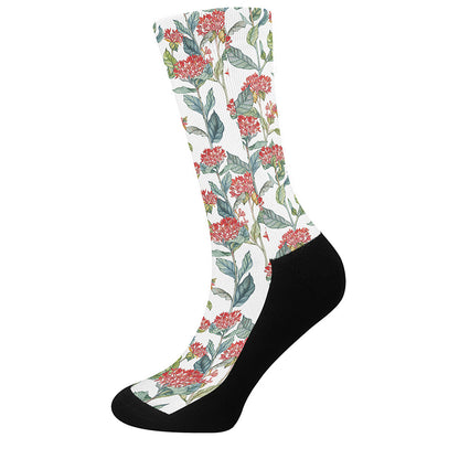 Watercolor Bouvardia Print Crew Socks
