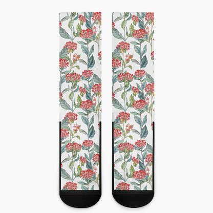 Watercolor Bouvardia Print Crew Socks
