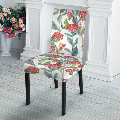 Watercolor Bouvardia Print Dining Chair Slipcover