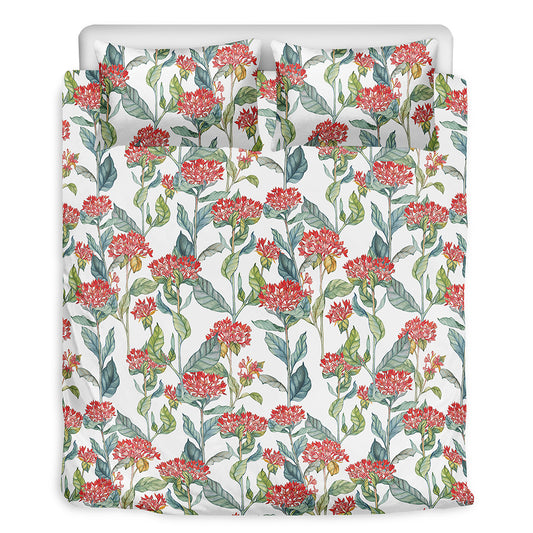 Watercolor Bouvardia Print Duvet Cover Bedding Set
