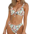 Watercolor Bouvardia Print Front Bow Tie Bikini