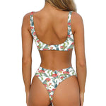Watercolor Bouvardia Print Front Bow Tie Bikini
