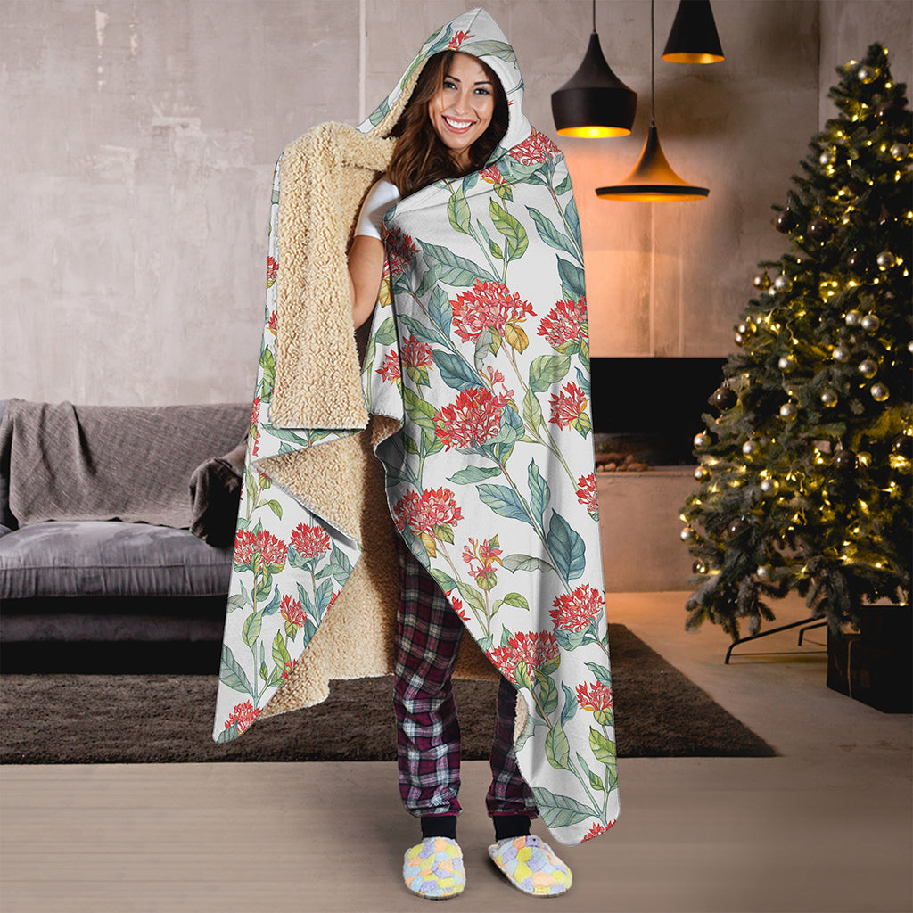Watercolor Bouvardia Print Hooded Blanket