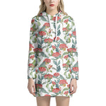 Watercolor Bouvardia Print Hoodie Dress
