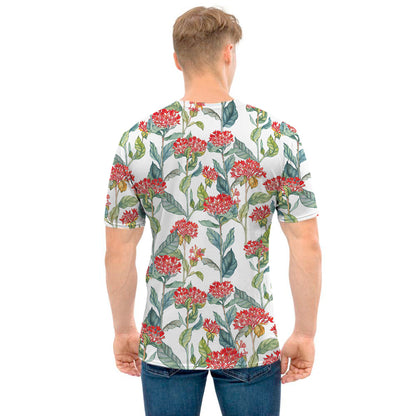 Watercolor Bouvardia Print Men's T-Shirt