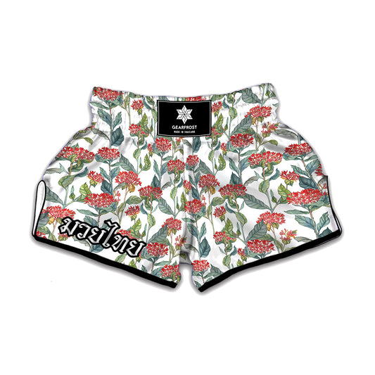 Watercolor Bouvardia Print Muay Thai Boxing Shorts