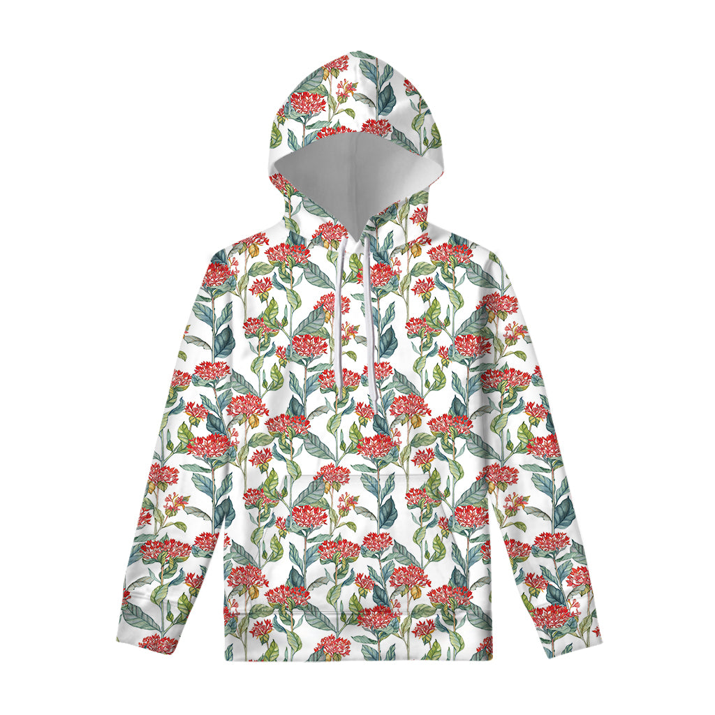 Watercolor Bouvardia Print Pullover Hoodie