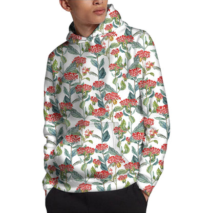 Watercolor Bouvardia Print Pullover Hoodie