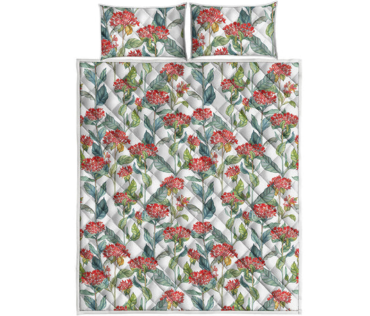 Watercolor Bouvardia Print Quilt Bed Set