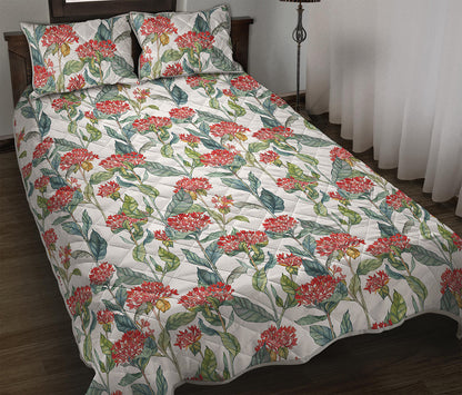 Watercolor Bouvardia Print Quilt Bed Set