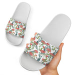 Watercolor Bouvardia Print White Slide Sandals