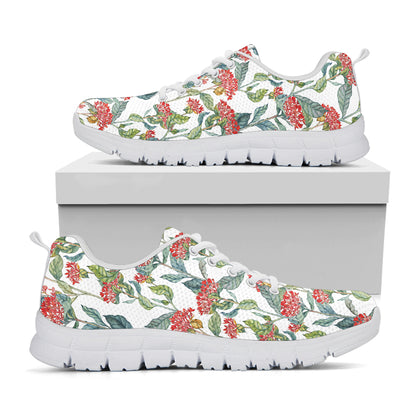 Watercolor Bouvardia Print White Sneakers