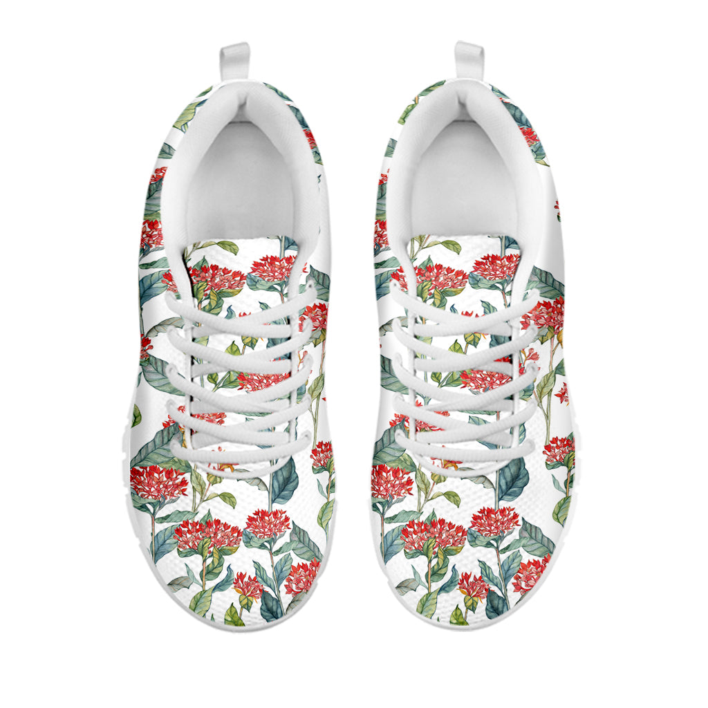 Watercolor Bouvardia Print White Sneakers