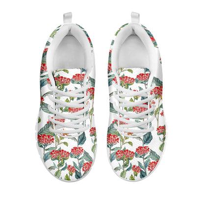 Watercolor Bouvardia Print White Sneakers