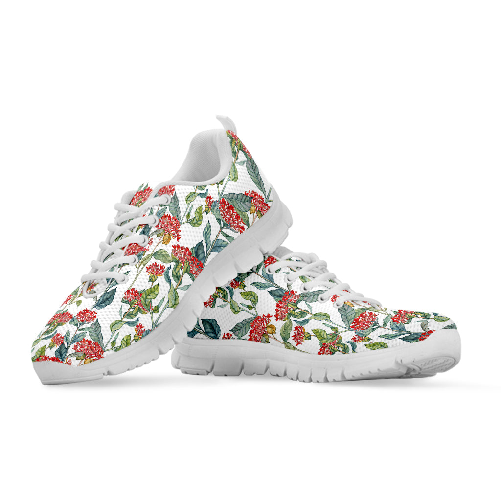 Watercolor Bouvardia Print White Sneakers