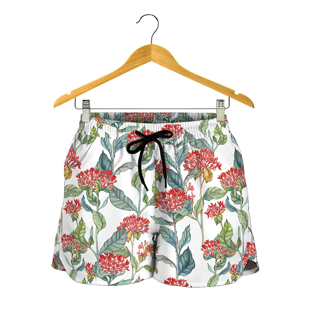 Watercolor Bouvardia Print Women's Shorts