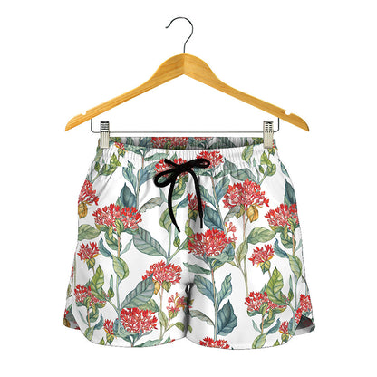 Watercolor Bouvardia Print Women's Shorts