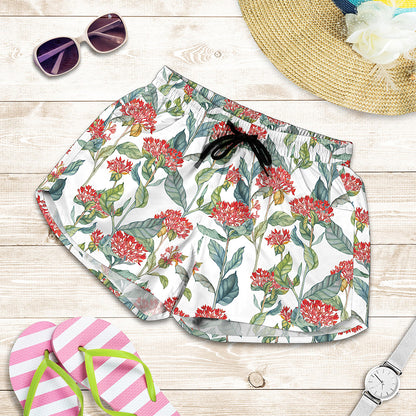 Watercolor Bouvardia Print Women's Shorts
