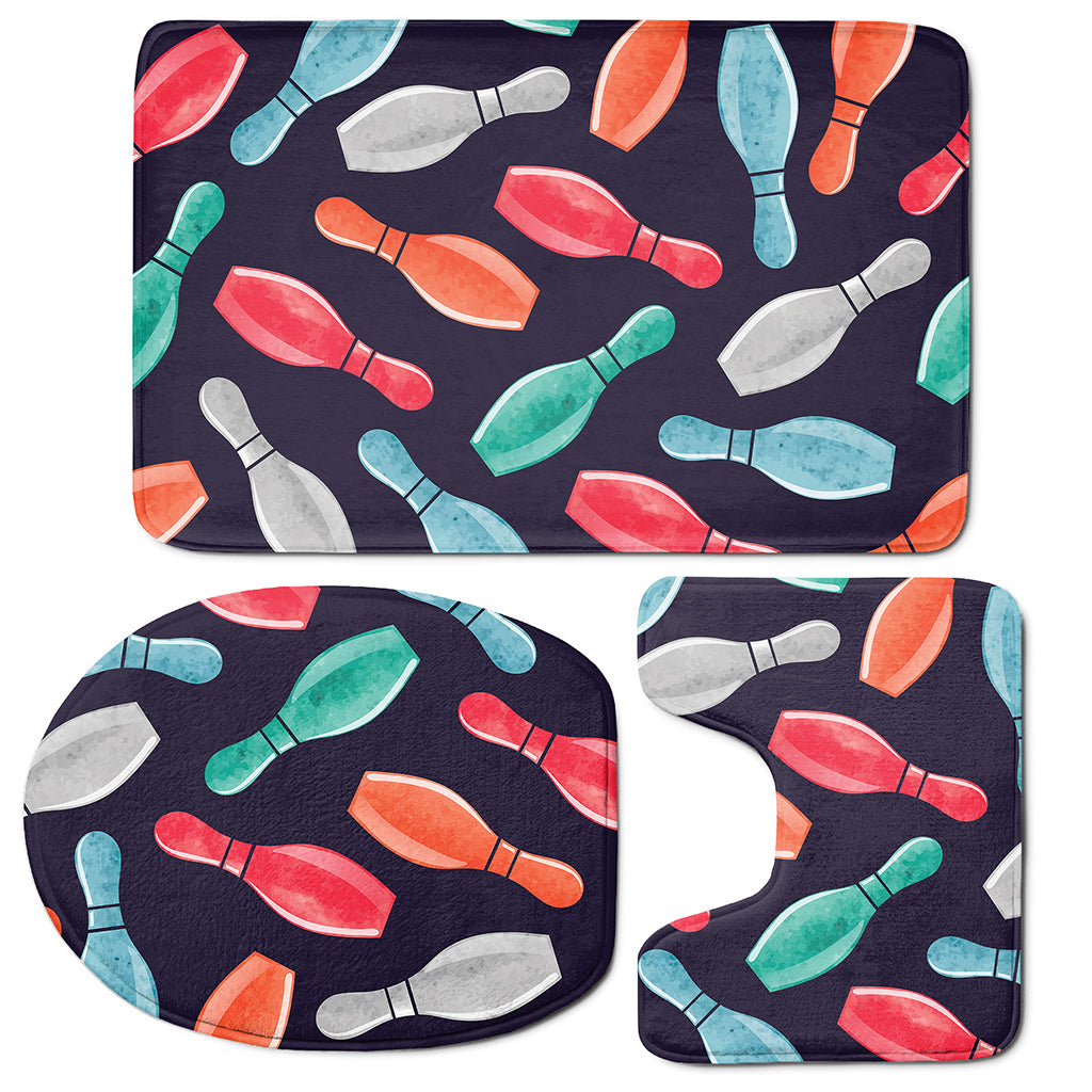 Watercolor Bowling Pins Pattern Print 3 Piece Bath Mat Set