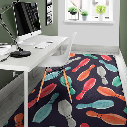 Watercolor Bowling Pins Pattern Print Area Rug