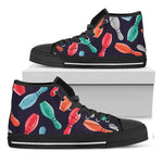 Watercolor Bowling Pins Pattern Print Black High Top Shoes