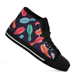 Watercolor Bowling Pins Pattern Print Black High Top Shoes