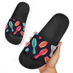 Watercolor Bowling Pins Pattern Print Black Slide Sandals