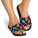 Watercolor Bowling Pins Pattern Print Black Slide Sandals