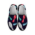 Watercolor Bowling Pins Pattern Print Black Slip On Shoes