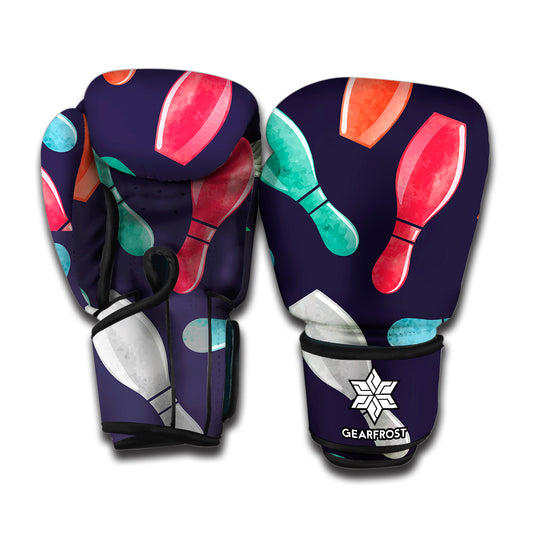 Watercolor Bowling Pins Pattern Print Boxing Gloves