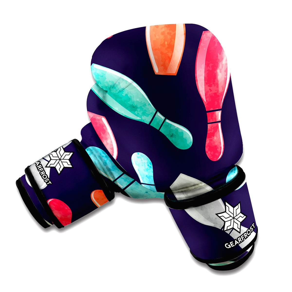 Watercolor Bowling Pins Pattern Print Boxing Gloves