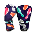 Watercolor Bowling Pins Pattern Print Boxing Gloves