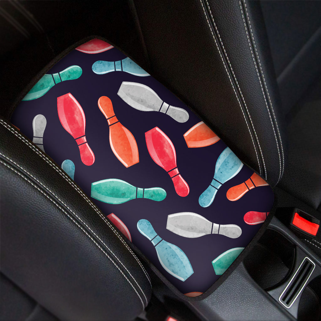 Watercolor Bowling Pins Pattern Print Car Center Console Cover