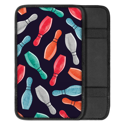 Watercolor Bowling Pins Pattern Print Car Center Console Cover