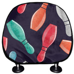 Watercolor Bowling Pins Pattern Print Car Headrest Covers