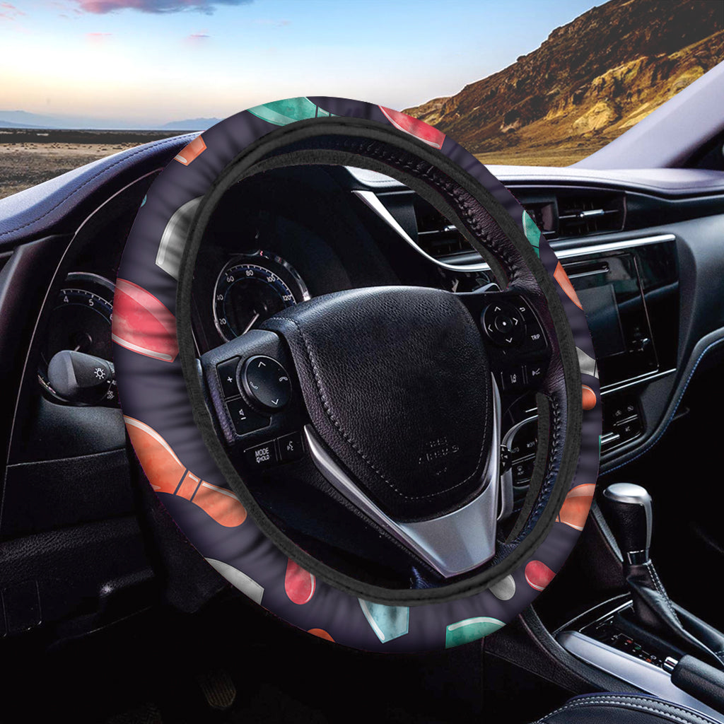 Watercolor Bowling Pins Pattern Print Car Steering Wheel Cover