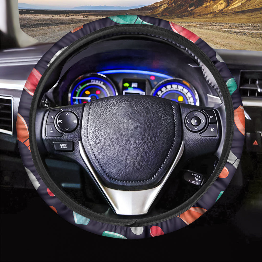 Watercolor Bowling Pins Pattern Print Car Steering Wheel Cover