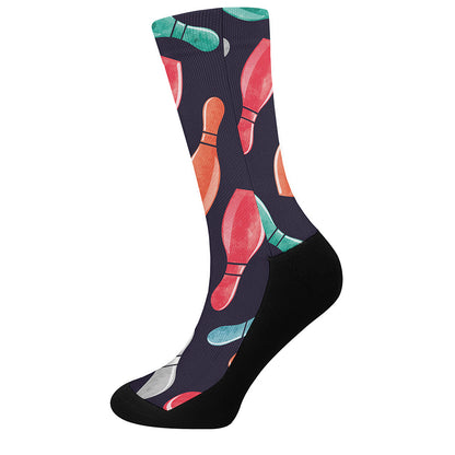 Watercolor Bowling Pins Pattern Print Crew Socks