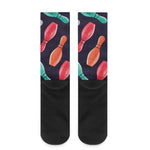 Watercolor Bowling Pins Pattern Print Crew Socks