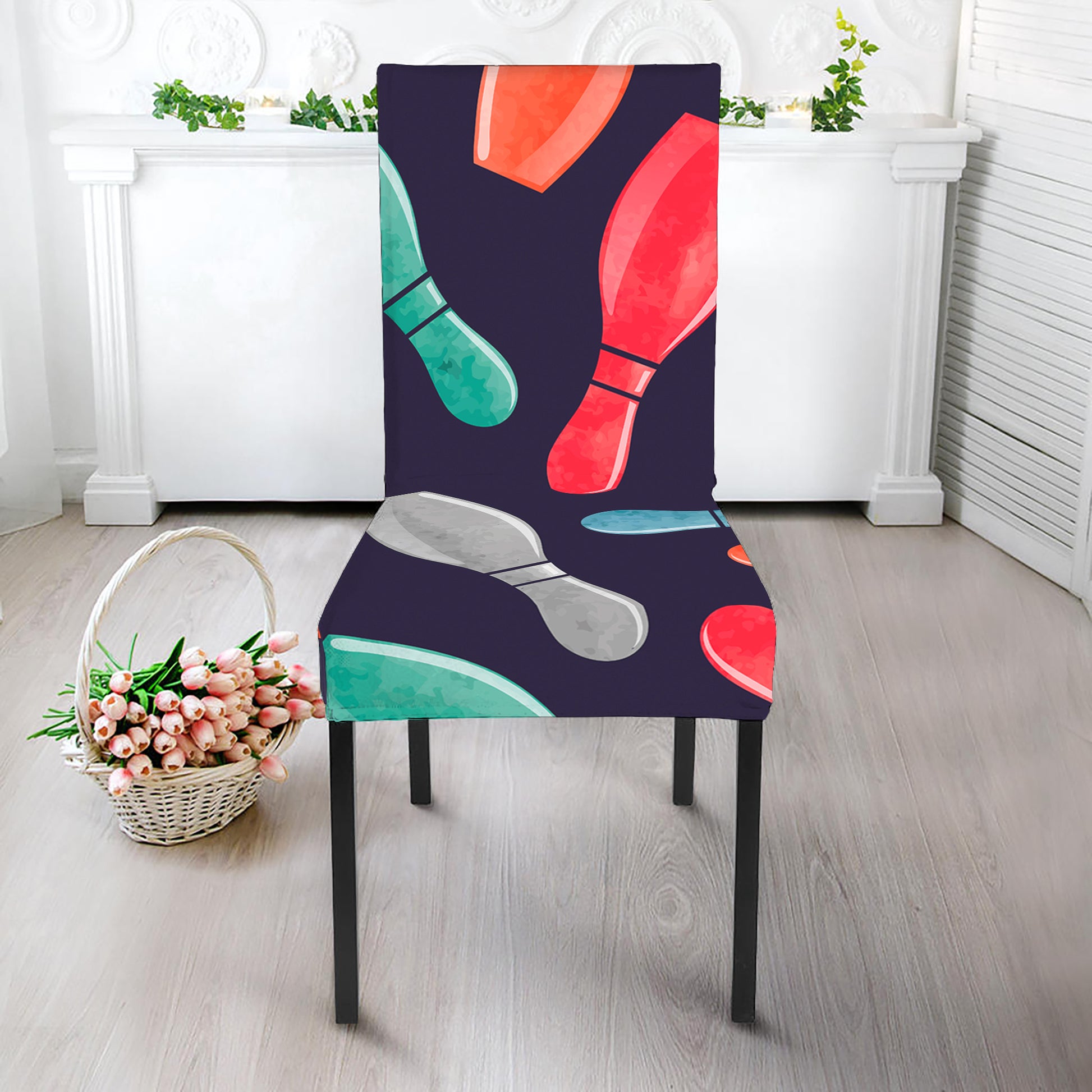 Watercolor Bowling Pins Pattern Print Dining Chair Slipcover