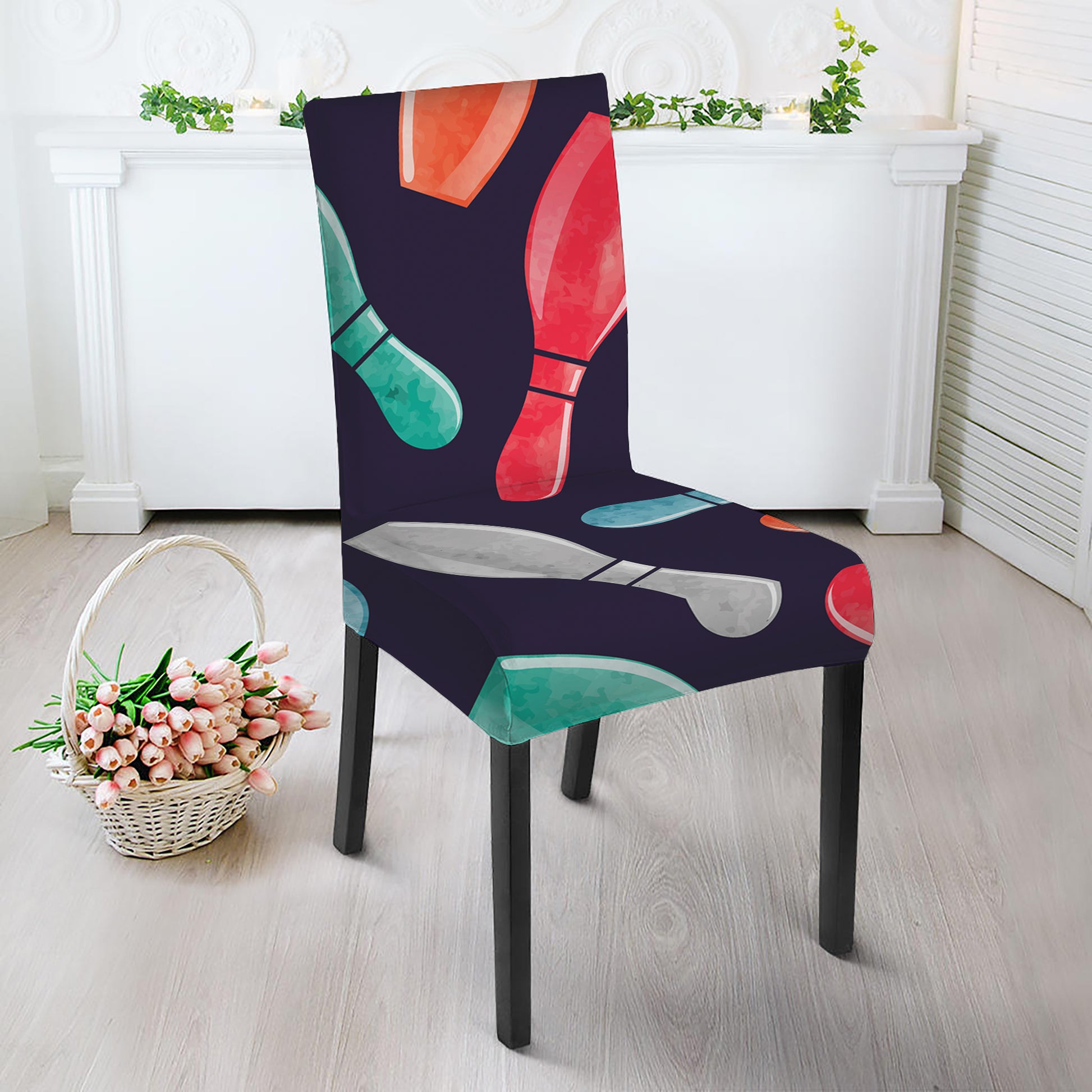 Watercolor Bowling Pins Pattern Print Dining Chair Slipcover