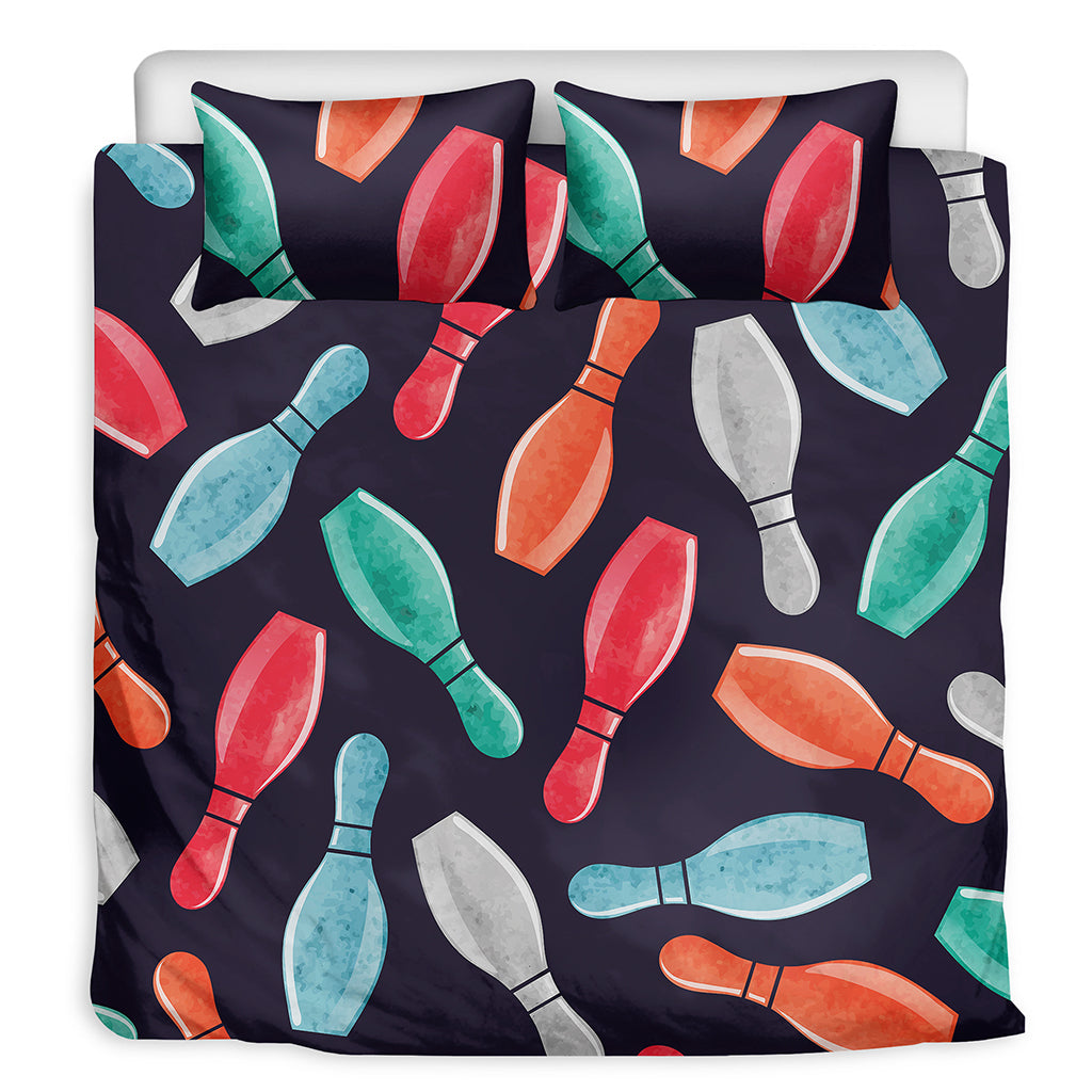 Watercolor Bowling Pins Pattern Print Duvet Cover Bedding Set
