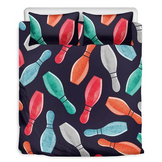 Watercolor Bowling Pins Pattern Print Duvet Cover Bedding Set