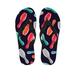 Watercolor Bowling Pins Pattern Print Flip Flops