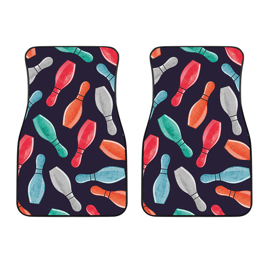 Watercolor Bowling Pins Pattern Print Front Car Floor Mats