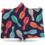 Watercolor Bowling Pins Pattern Print Hooded Blanket