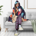 Watercolor Bowling Pins Pattern Print Hooded Blanket