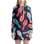 Watercolor Bowling Pins Pattern Print Hoodie Dress